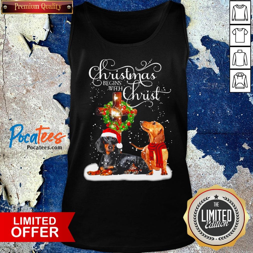 Funny Dashshund Christmas Begins With Christ Shirt