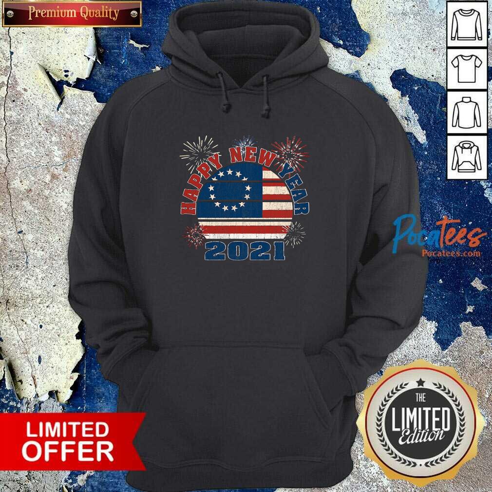 Funny Happy New Year 2021 Vintage Betsy Ross Flag Fireworks Shirt