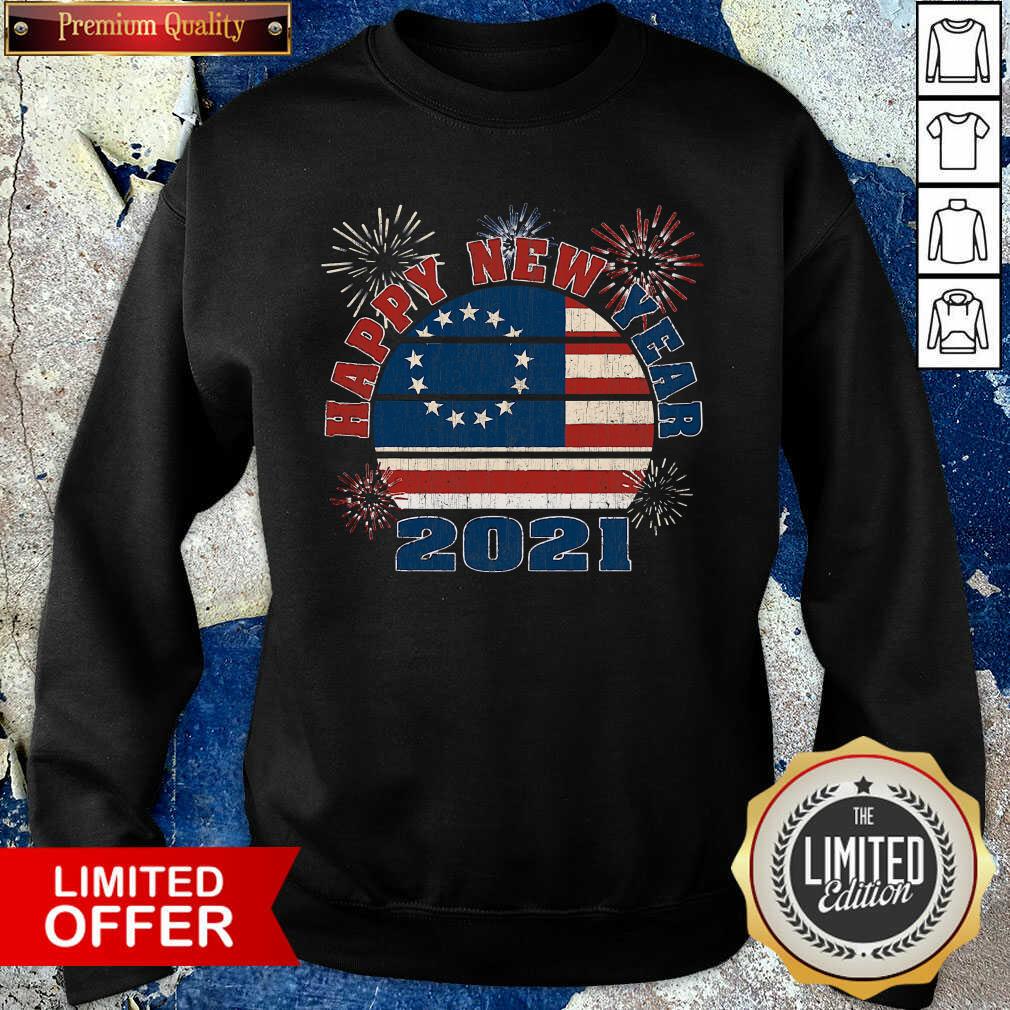 Funny Happy New Year 2021 Vintage Betsy Ross Flag Fireworks Shirt
