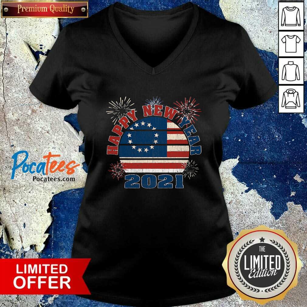 Funny Happy New Year 2021 Vintage Betsy Ross Flag Fireworks Shirt