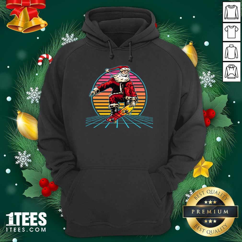 Funny Retro Sunset 80s Christmas Skateboarding Santa Funny Christmas Shirt