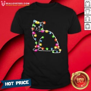 Awesome Black Cat Light Merry Christmas Shirt