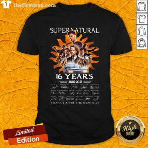 Cool Supernatural 16 Years 2005 2021 Thank You For The Memories Signatures Shirt