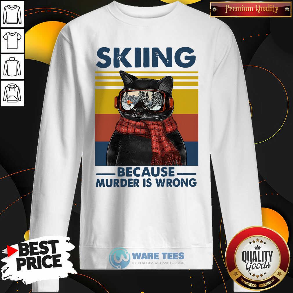 Good Black Cat Skiing Because Murder Is Wrong Vintage Retro Shirt