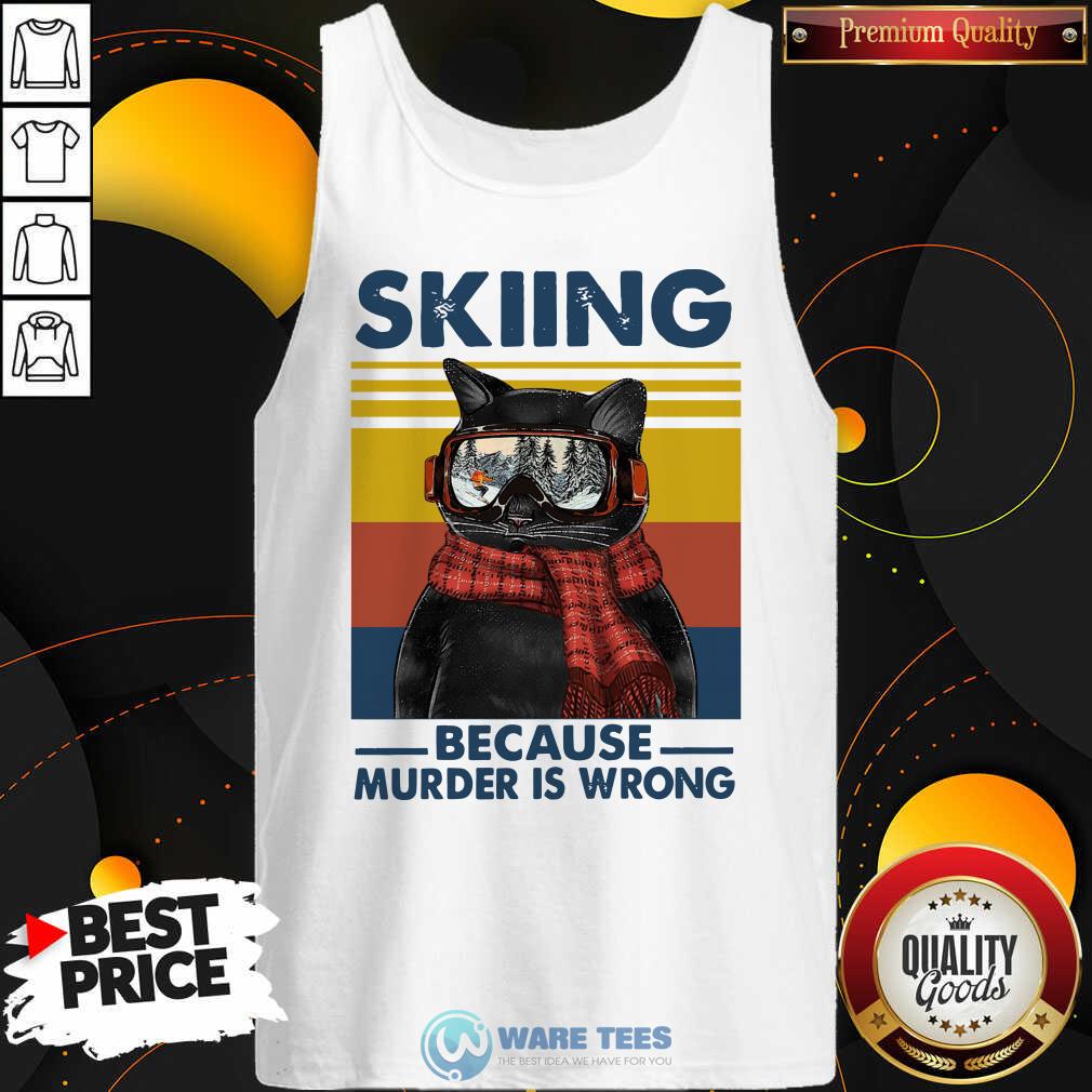 Good Black Cat Skiing Because Murder Is Wrong Vintage Retro Shirt