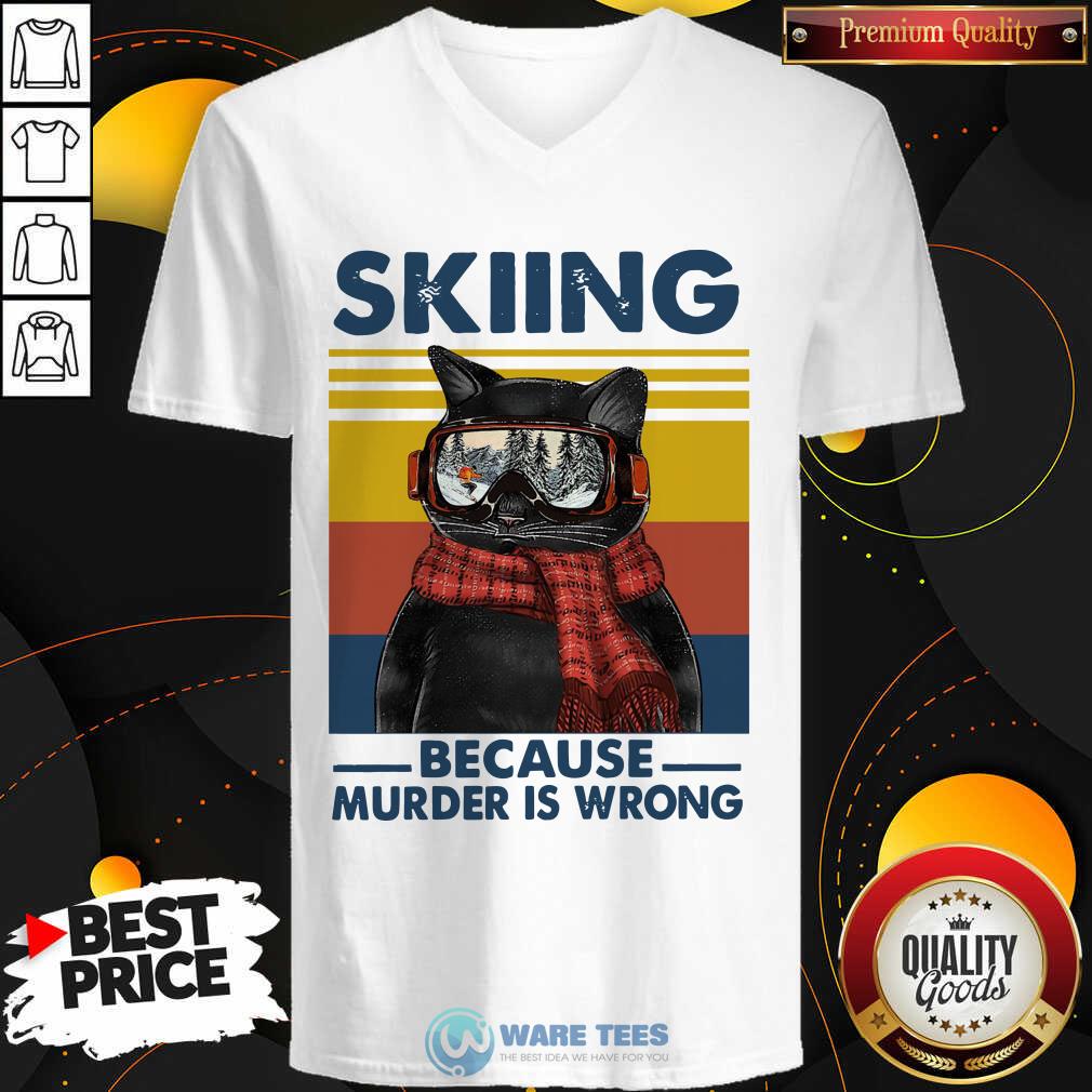 Good Black Cat Skiing Because Murder Is Wrong Vintage Retro Shirt