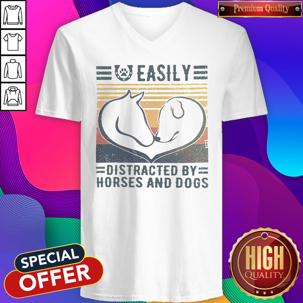 Good Easily Distracted By Horses And Dogs Vintage Shirt