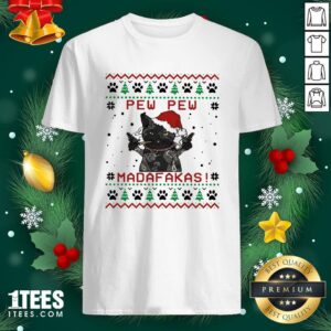 Premium Black Cat Tattoo Santa Pew Pew Madafakas Ugly Shirt