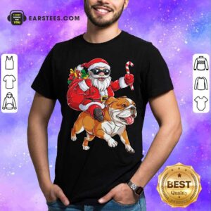 Awesome Santa Claus Riding Bulldog Merry Christmas Shirt