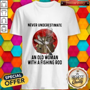 Never Underestimate An Old Woman With A Fishing Rod Blood Moon Shirt