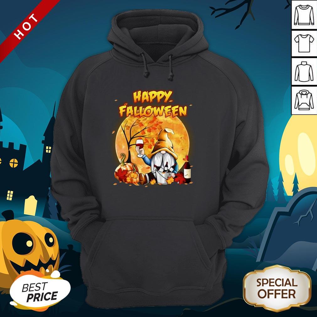 Halloween Gnomes Drink Wine Pumpkin Maple Leaves Happy Falloween Shirt