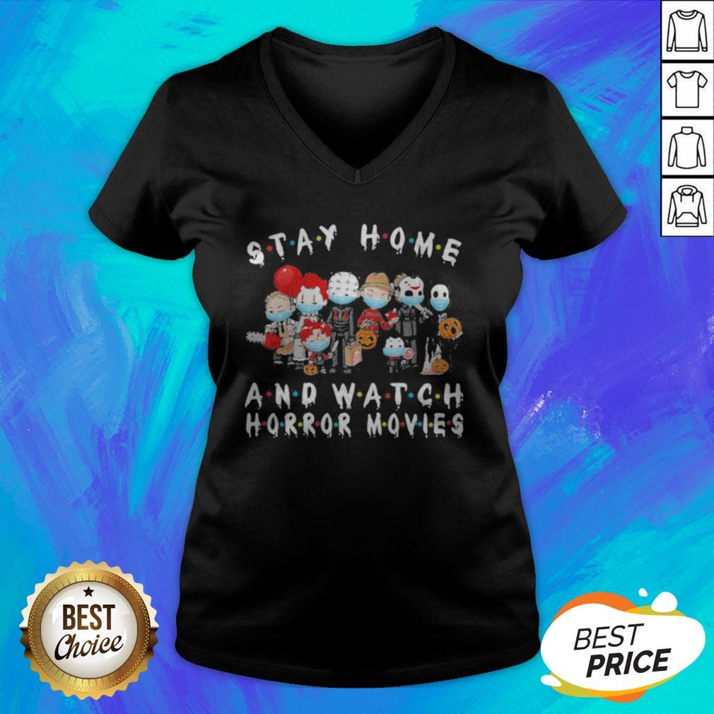 Halloween Horror Characters Mask Stay Home And Watch Horror Movies Shirt