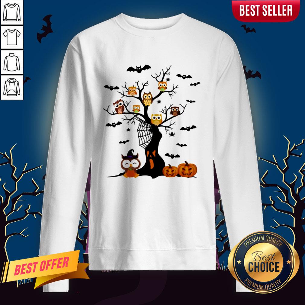 Halloween Tree Owls Witch Pumpkin Shirt