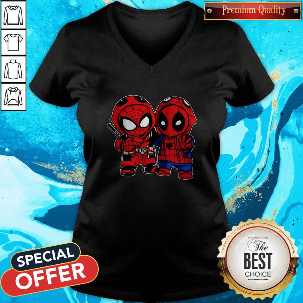 Happy Baby Deadpool And Baby Spider Man Shirt