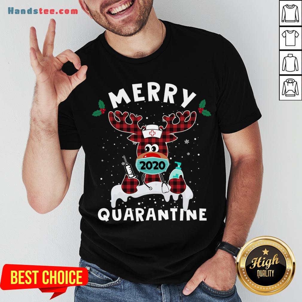 Happy Merry Quarantine Reindeer Wearing Mask Christmas Nurse T-Shirt