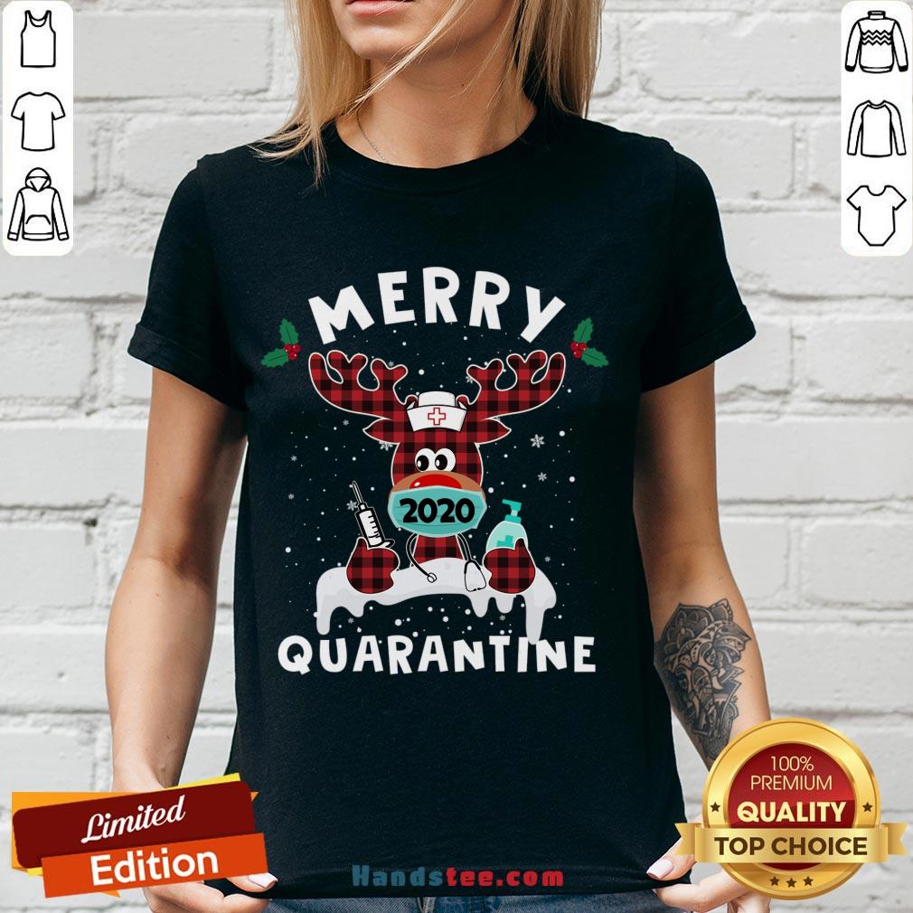 Happy Merry Quarantine Reindeer Wearing Mask Christmas Nurse T-Shirt