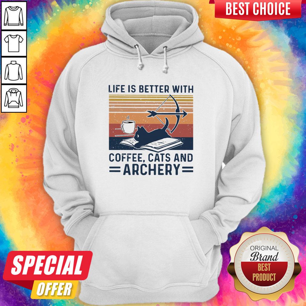 Life Is Better With Coffee Cats And Archery Vintage Retro Shirt