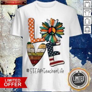 Love Steamteacherlife Peace Sunflower American Flag Shirt