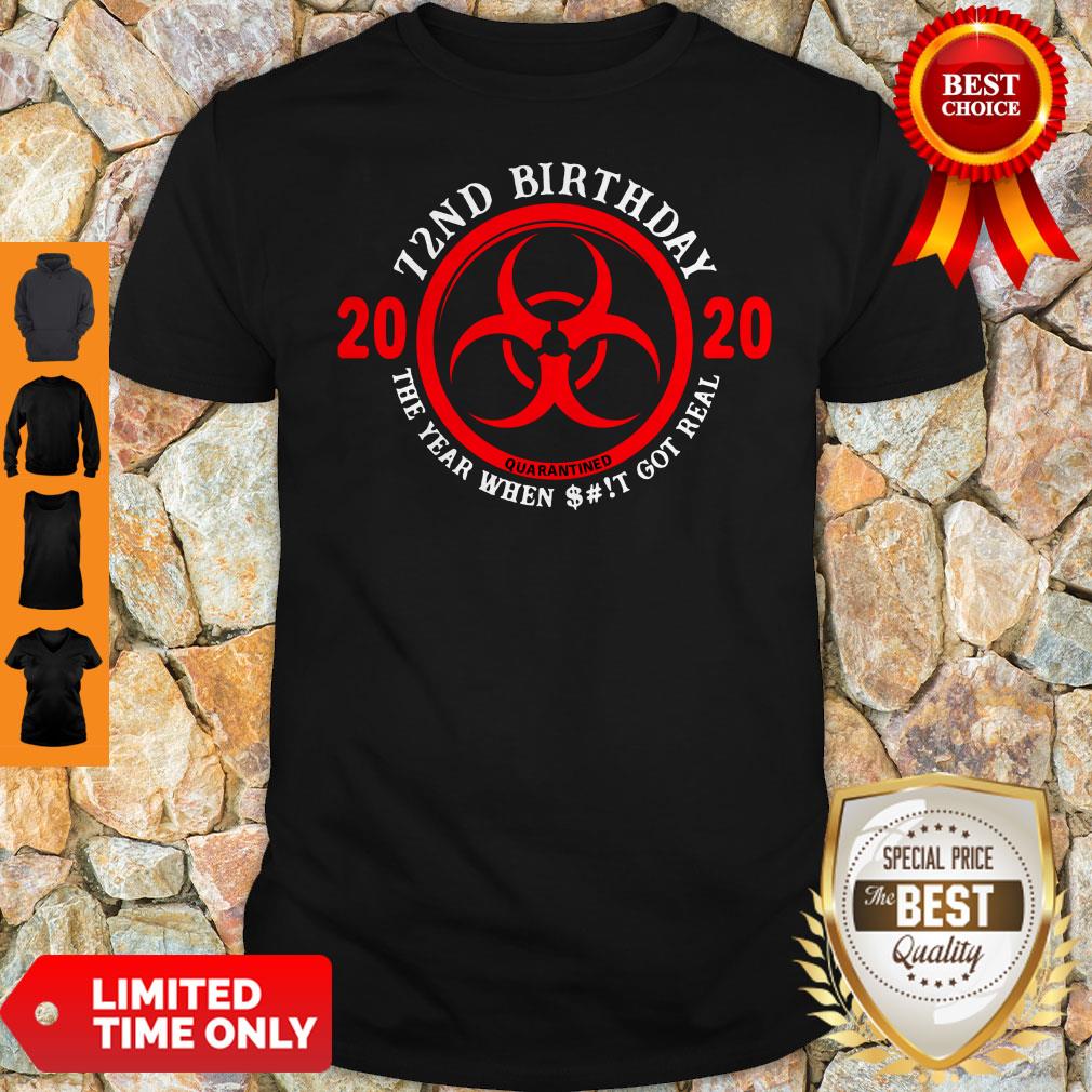 Nice 72nd Birthday 2020 Quarantine The Year When Shit Got Real Quarantine Shirt
