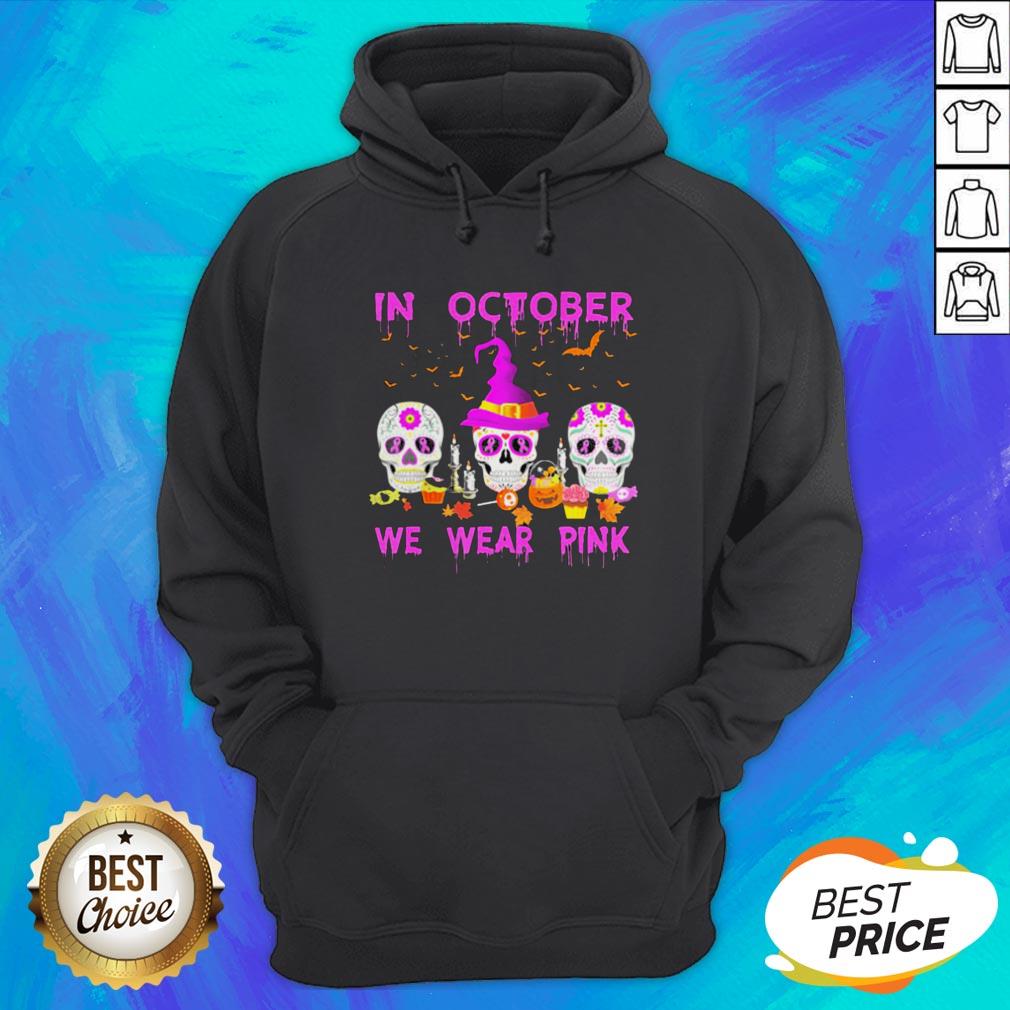 In October We Wear Pink Sugar Skull Breast Cancer Awareness Halloween Shirt