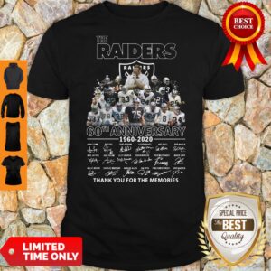Never The Raiders 60th Anniversary 1960 2020 Thank You For The Memories Shirt