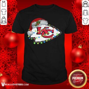 Funny Santa Kansas City Chiefs logo light Christmas Shirt