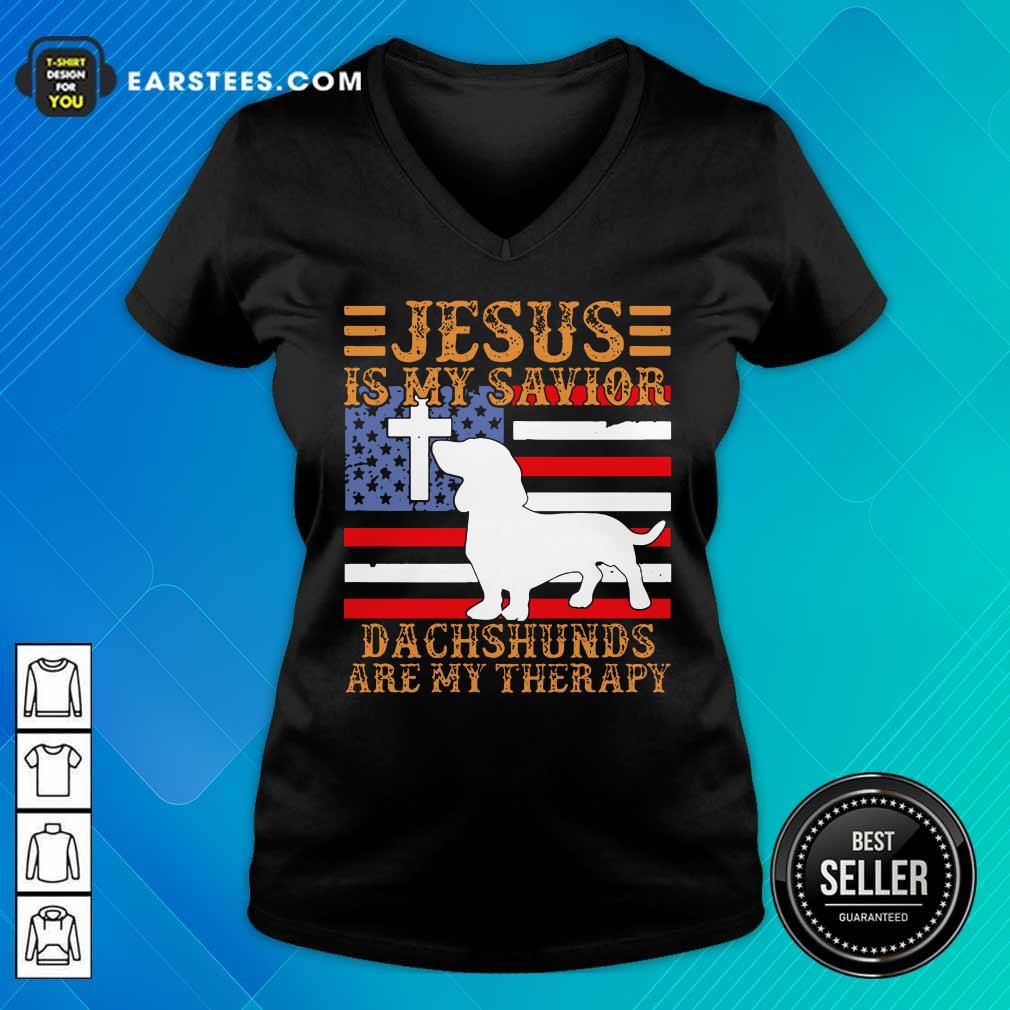 Jesus Is My Savior Dachshunds Are My Therapy American Flag Shirt