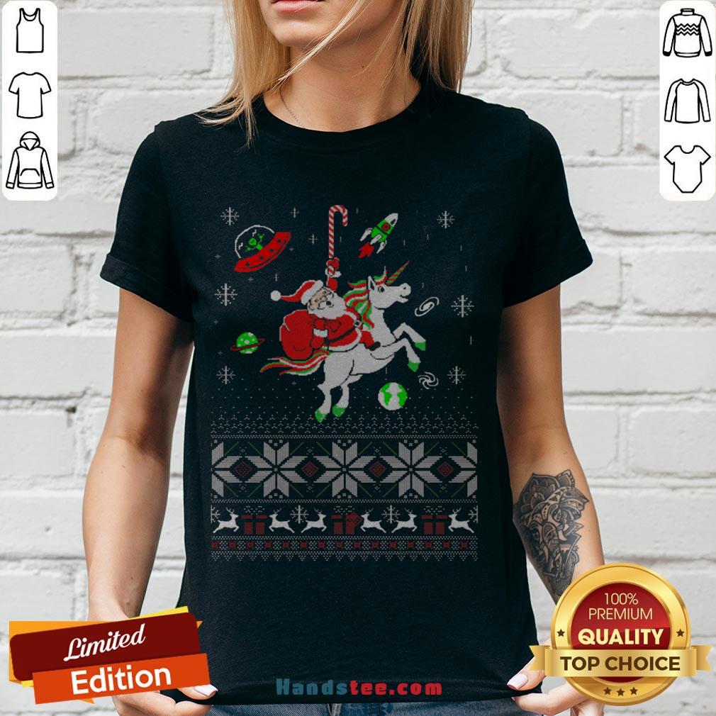 Colorful Santa Unicorn Ugly Christmas Shirt