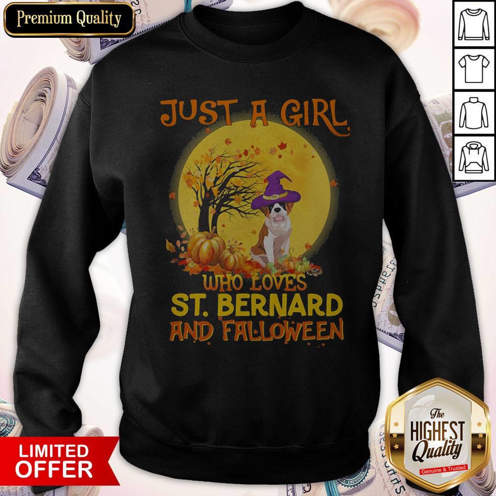 Just A Girl Who Loves St.Bernard And Falloween Pumpkin Sunset Halloween Shirt