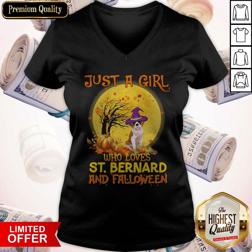 Just A Girl Who Loves St.Bernard And Falloween Pumpkin Sunset Halloween Shirt