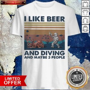 Octopus I Like Beer And Diving And Maybe 3 People Vintage Retro Shirt