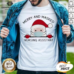 Pretty Santa Face Mask Merry And Masked Nursing Assistant Christmas Shirt