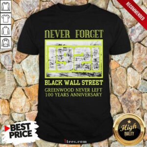 Never Forget 1921 Black Wall Street Greenwood Never Left 100 Years Anniversary Shirt