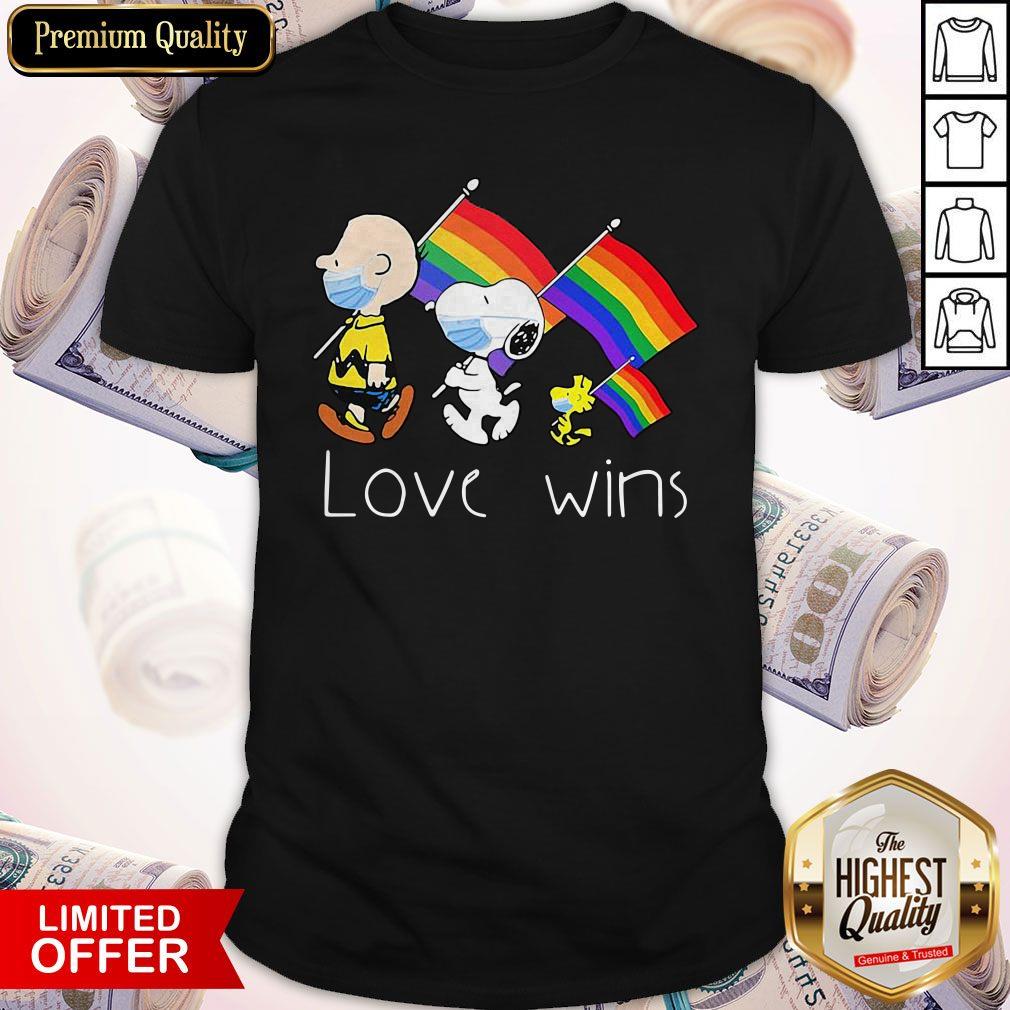 LGBT Charlie Brown And Snoopy And Peanut Face Mask Love Wins Shirt
