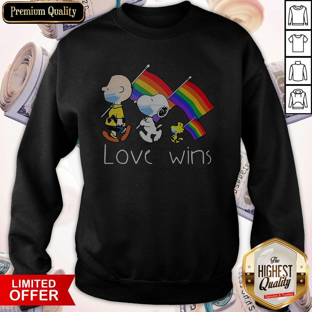 LGBT Charlie Brown And Snoopy And Peanut Face Mask Love Wins Shirt