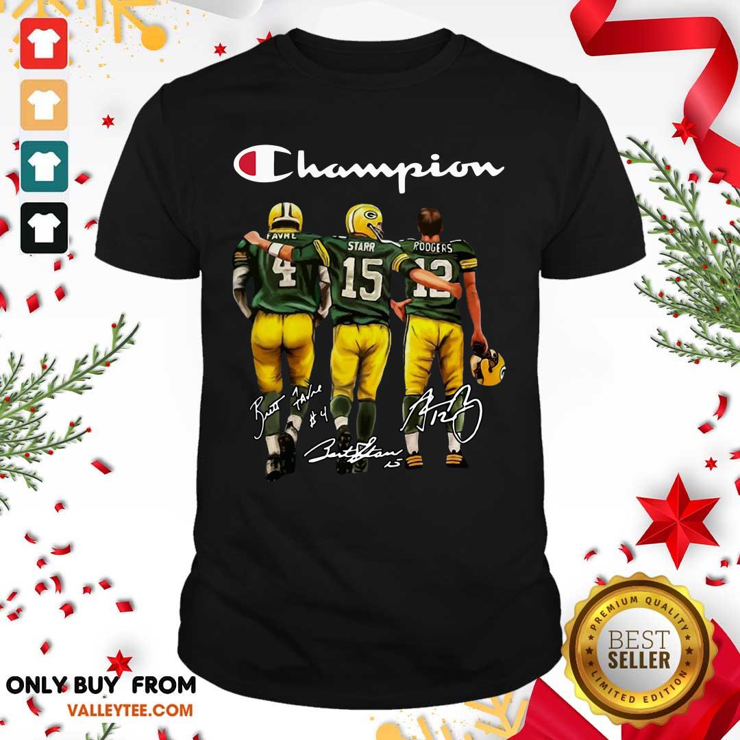 Lovely Green Bay Packers Favre Starr Rodgers 2021 Champion Signatures Shirt