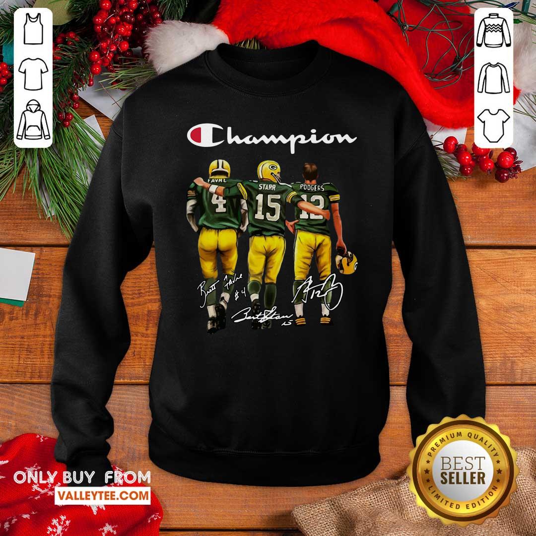 Lovely Green Bay Packers Favre Starr Rodgers 2021 Champion Signatures Shirt