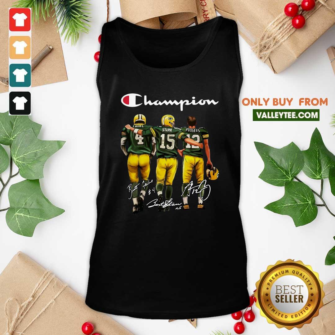 Lovely Green Bay Packers Favre Starr Rodgers 2021 Champion Signatures Shirt