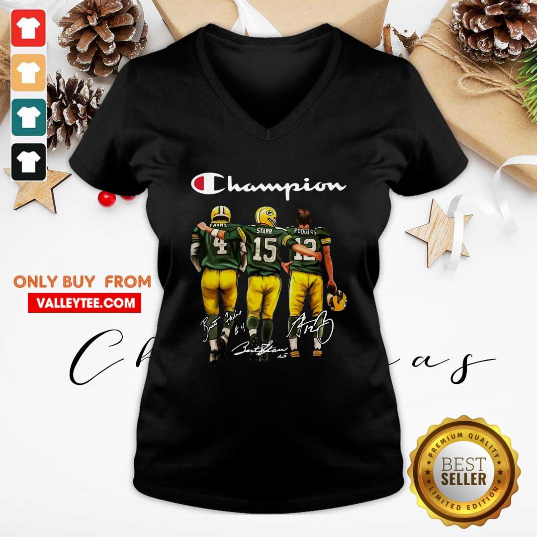 Lovely Green Bay Packers Favre Starr Rodgers 2021 Champion Signatures Shirt