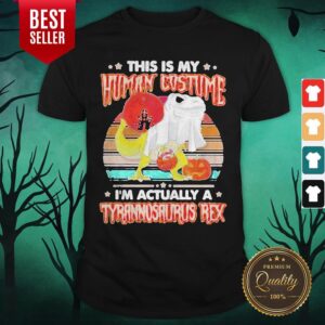 Dinosaur Ghost This Is Human Costume I'm Actually A Tyrannosaurus Rex Sunset Vintage Retro Halloween Shirt