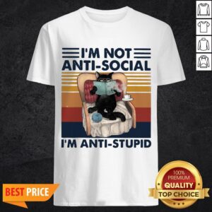 Vintage I’m Not Anti Social I’m Anti Stupid Black Cat Book Shirt