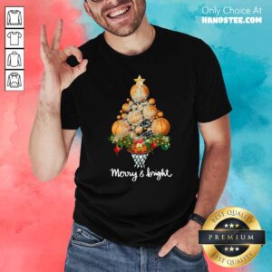 Top Volleyball Merry And Bright Christmas Tree Shirt