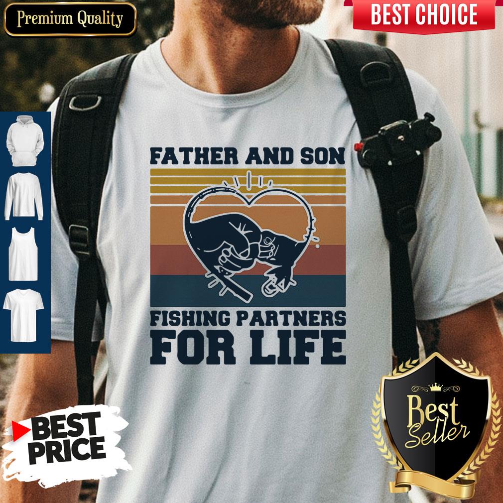 Nice Father And Son Fishing Partners For Life Hand Heart Vintage Shirt