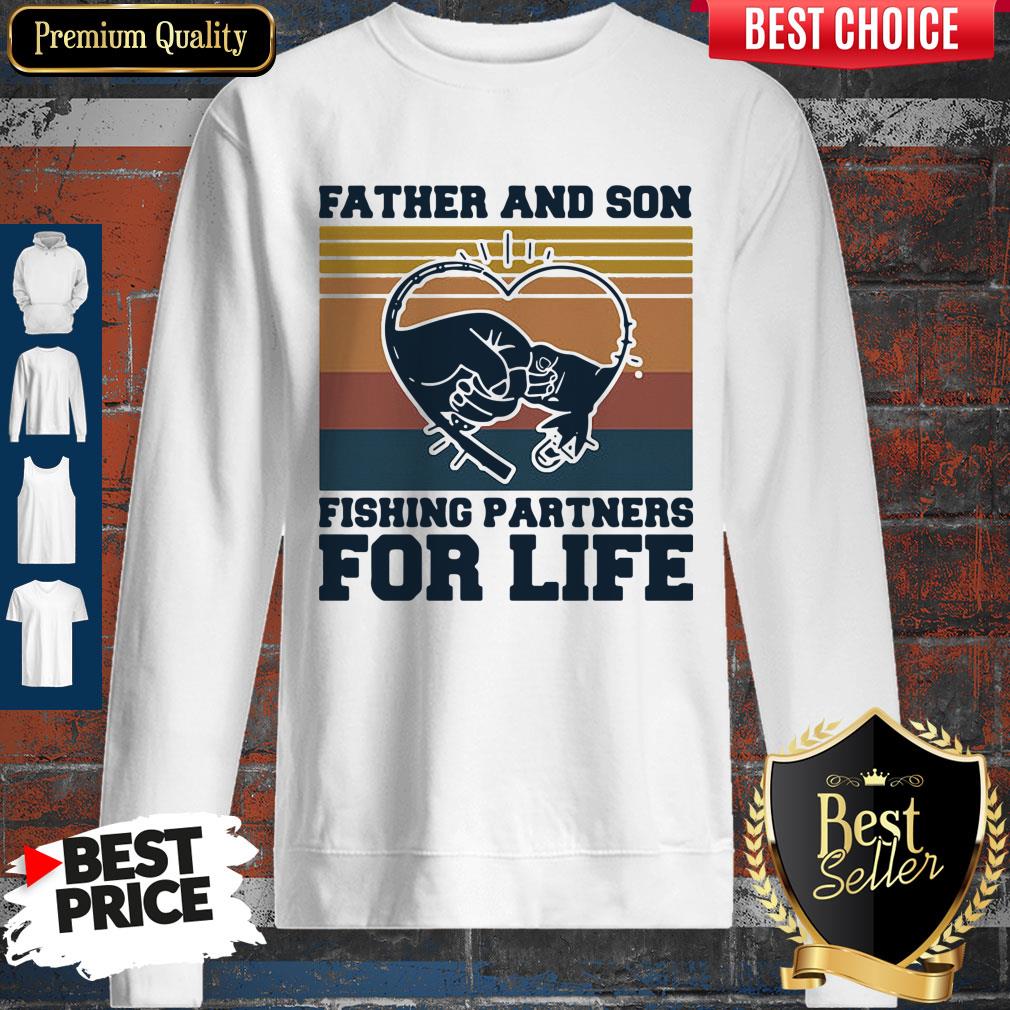 Nice Father And Son Fishing Partners For Life Hand Heart Vintage Shirt