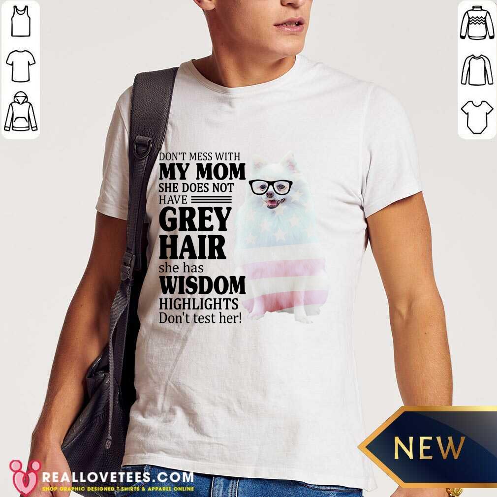 Nice Pomeranian My Mom Grey Hair Wisdom Highlights American Flag Shirt
