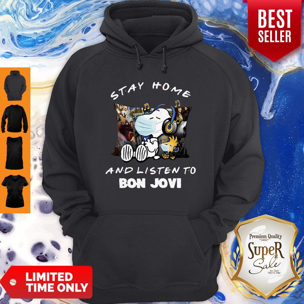Nice Snoopy Woodstock Mask Stay Home And Listen To Bon Jovi Shirt