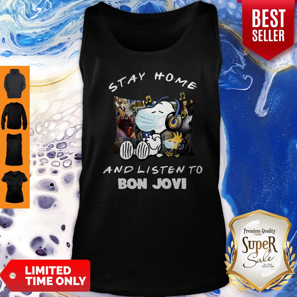 Nice Snoopy Woodstock Mask Stay Home And Listen To Bon Jovi Shirt