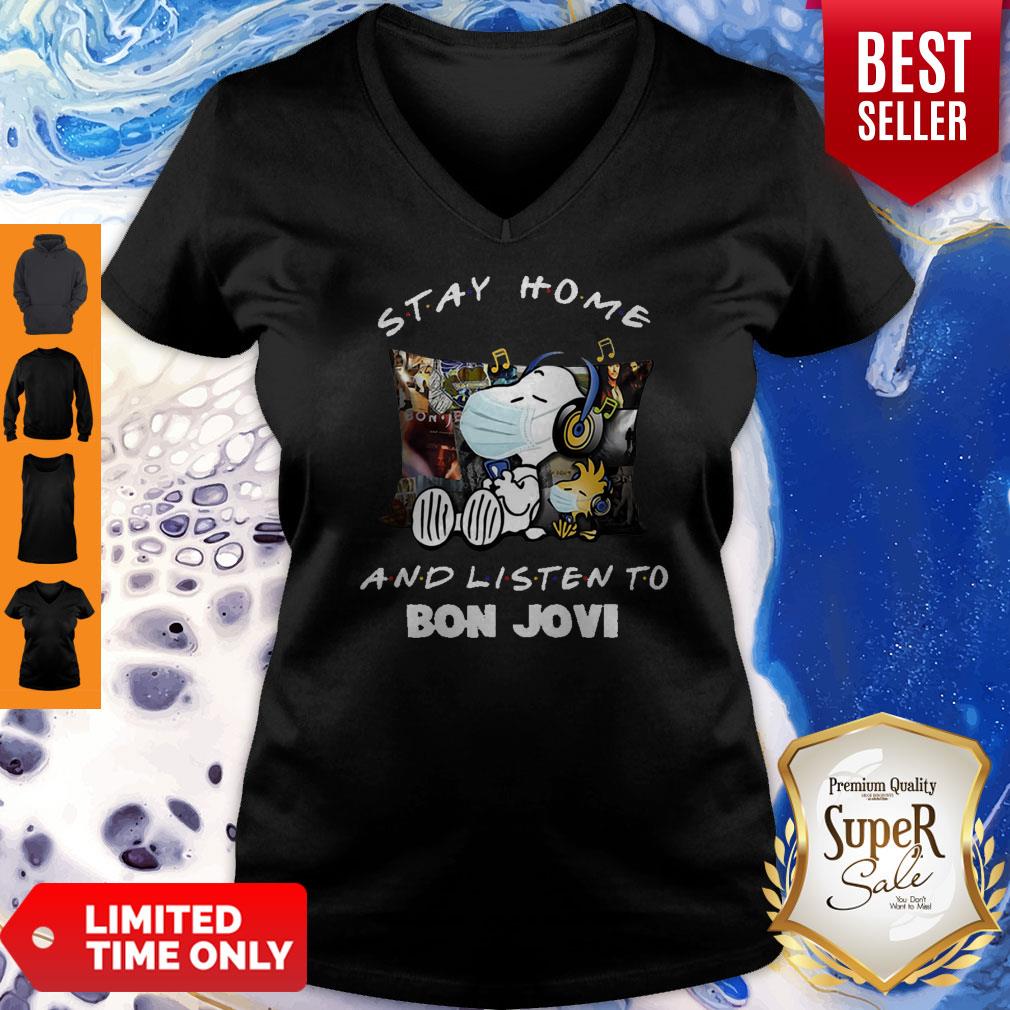 Nice Snoopy Woodstock Mask Stay Home And Listen To Bon Jovi Shirt