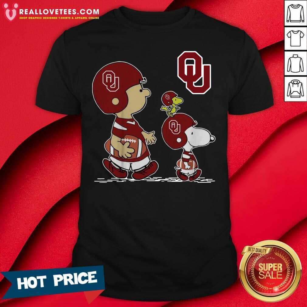 Nice The Peanuts Charlie Brown Snoopy Woodstock Oklahoma Sooners Football Shirt