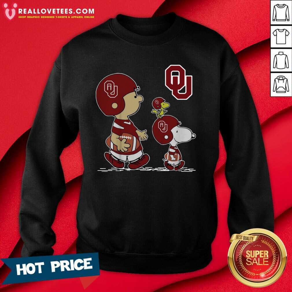 Nice The Peanuts Charlie Brown Snoopy Woodstock Oklahoma Sooners Football Shirt
